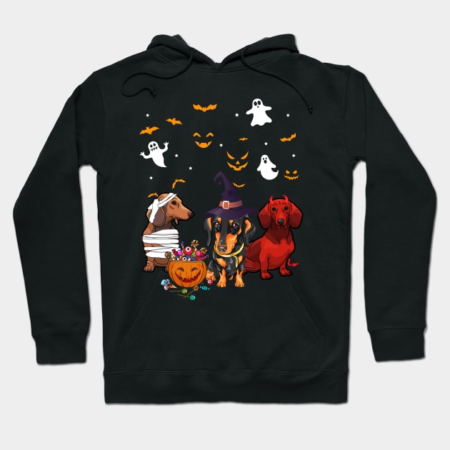 Funny Three Dachshund Halloween Gift Shirt Hoodie by Bensonn